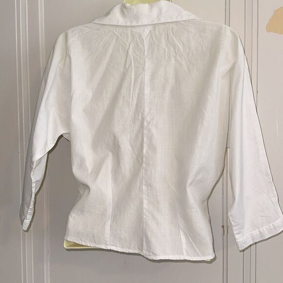 Vintage 60s Homemade White Shirt with Dolman Sleeves & Pleated Front Pockets - Picture 7 of 9